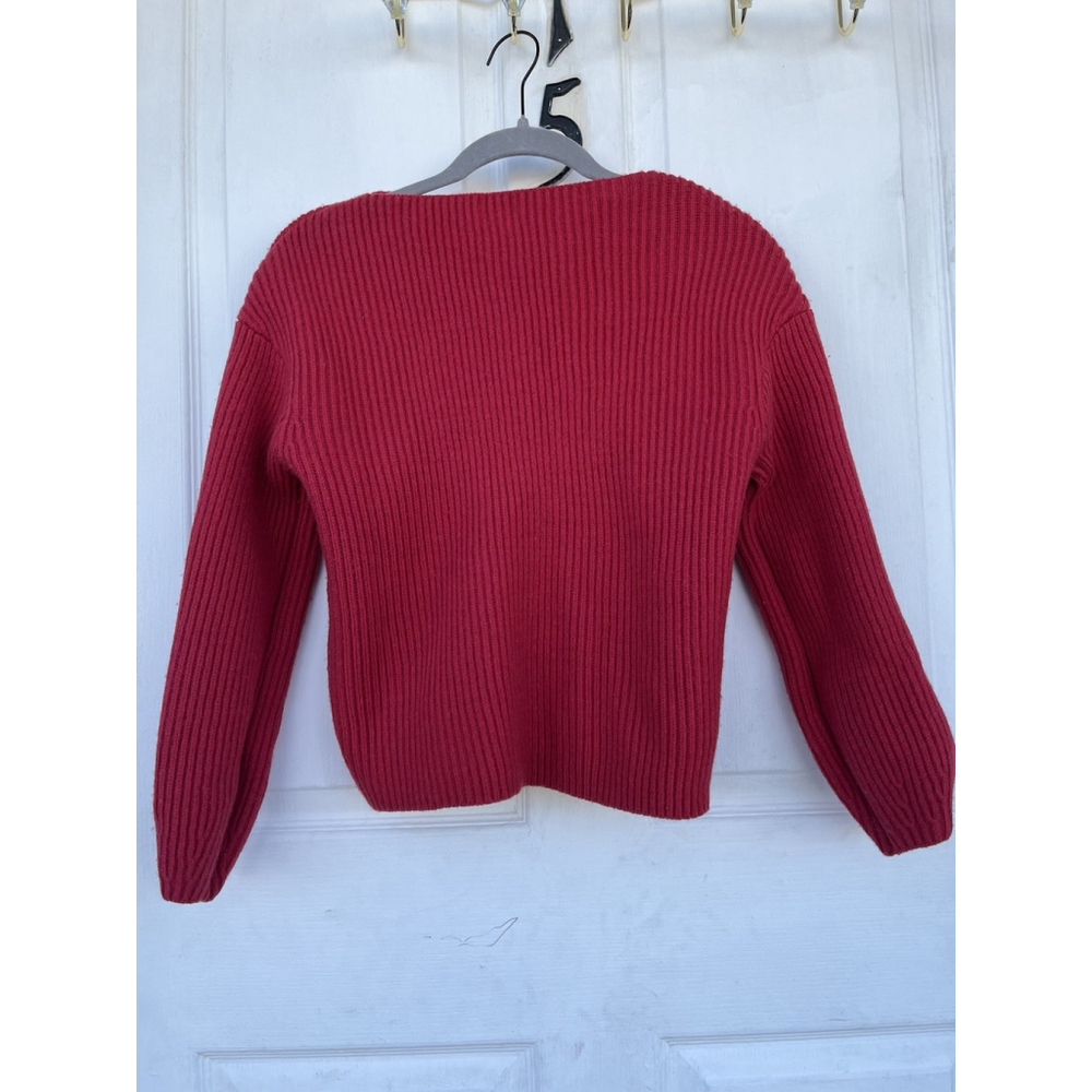 H&M Red Wool Ribbed Knit Sweater US 4 Cropped Slim Fit Long Sleeve - Picture 11 of 13